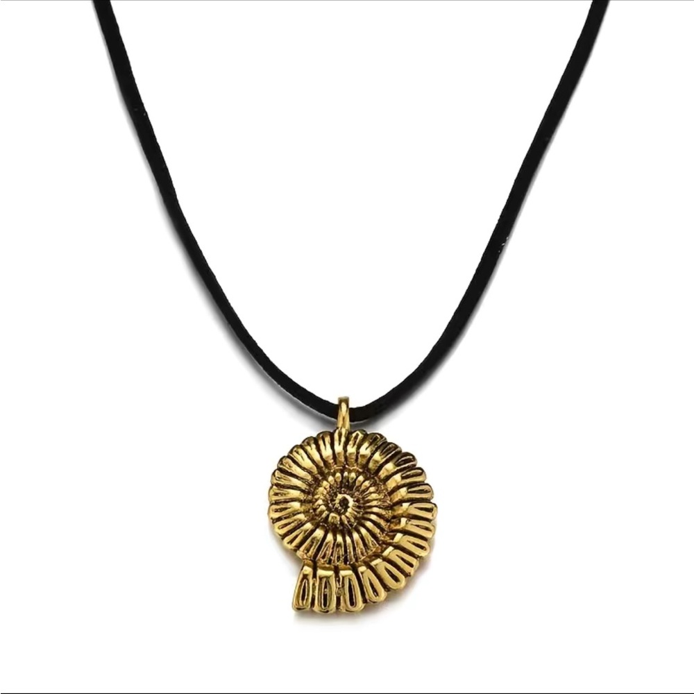 Gold Nautilus Shell Leather Necklace